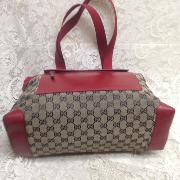 Vintage Gucci Black Mono Red Floral Tote Handbag - Picture 9 of 15